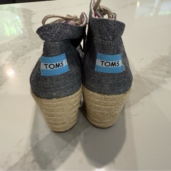 Toms Desert LaceUp Espadrille Wedges Ankle Booties Womens Size 8 Black Chambray - Picture 3 of 10